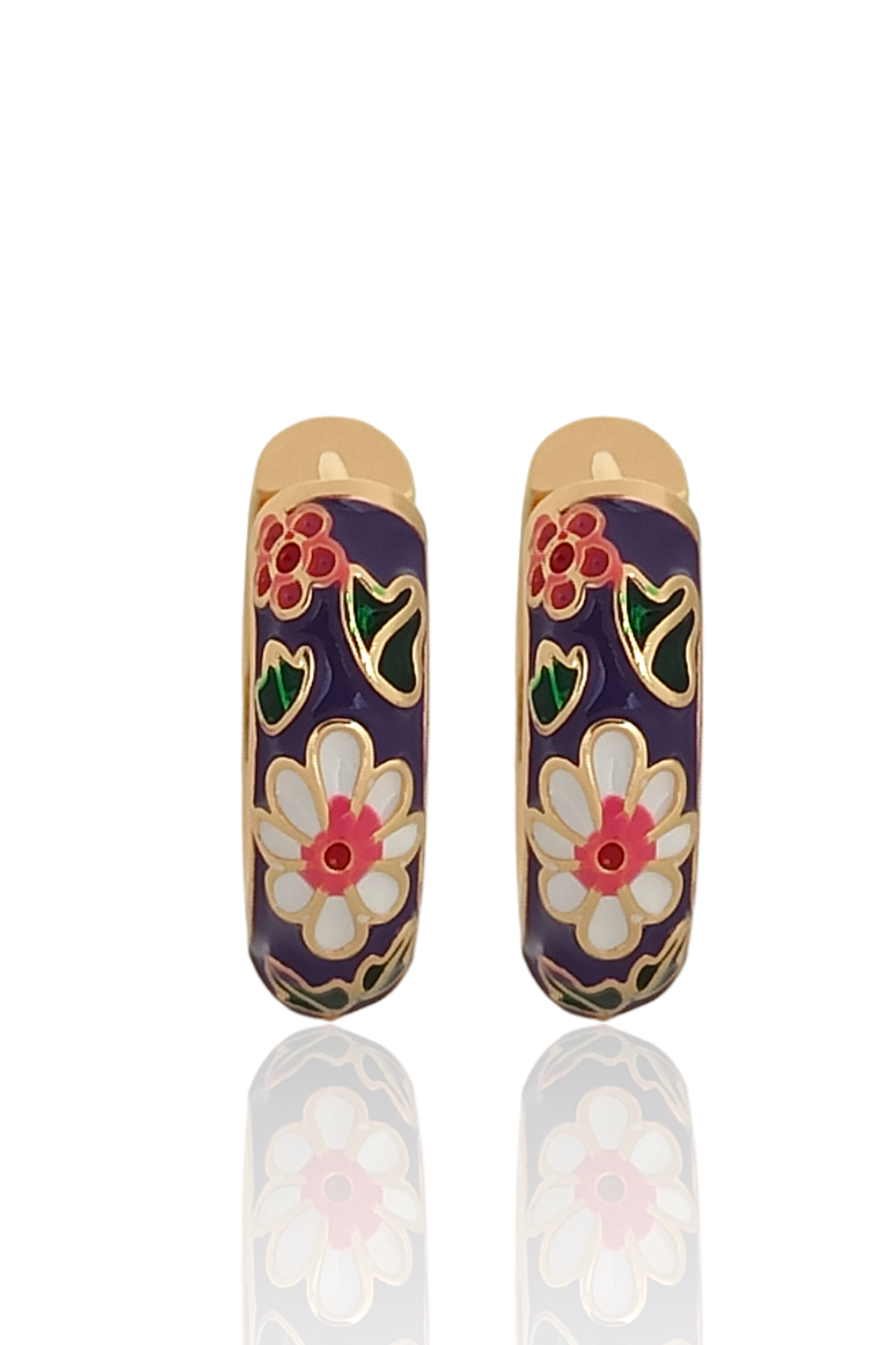 Premium Renkli Çiçek Desen Halka Küpe