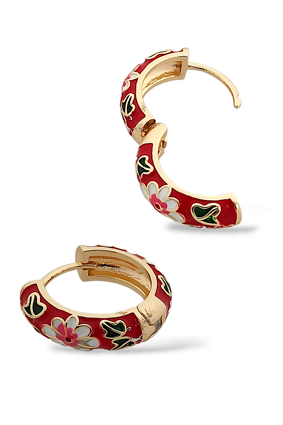 Premium Renkli Çiçek Desen Halka Küpe