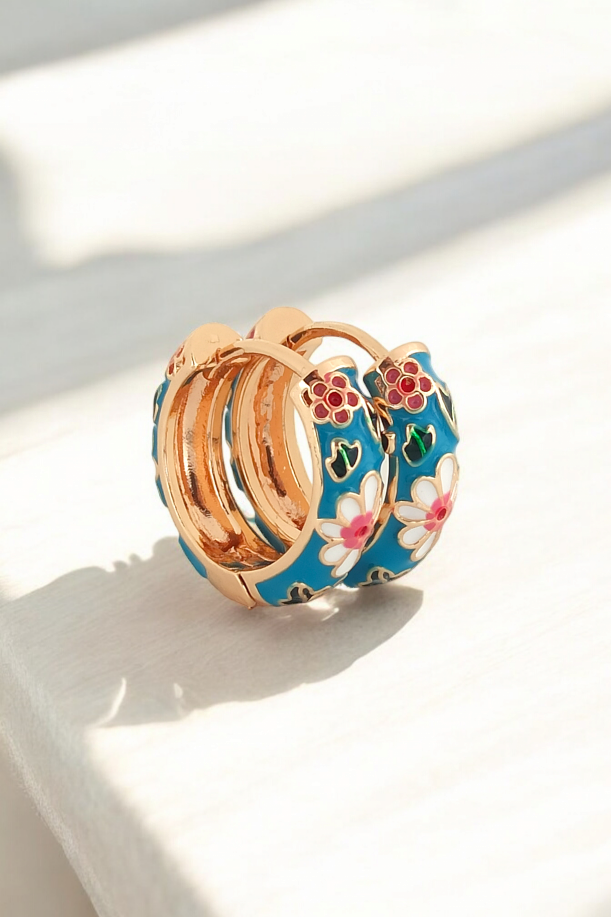 Premium Renkli Çiçek Desen Halka Küpe