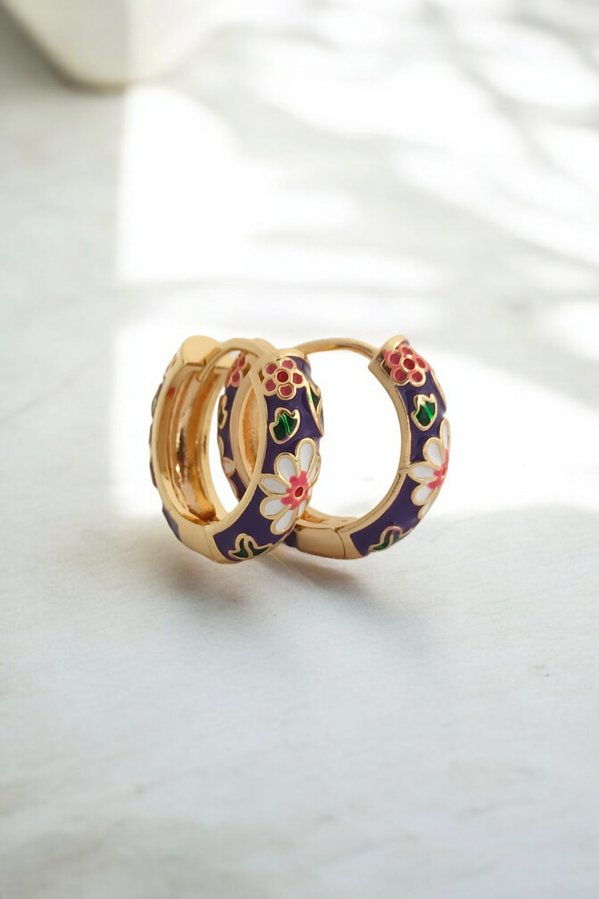 Premium Renkli Çiçek Desen Halka Küpe