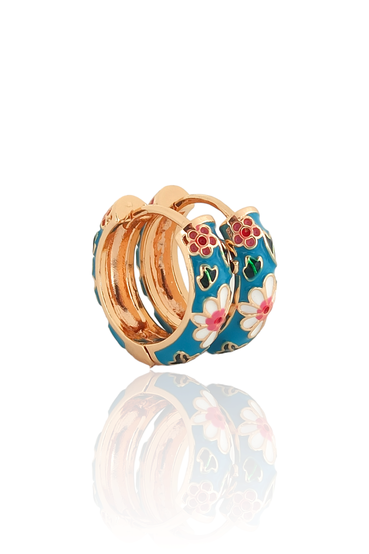 Premium Renkli Çiçek Desen Halka Küpe