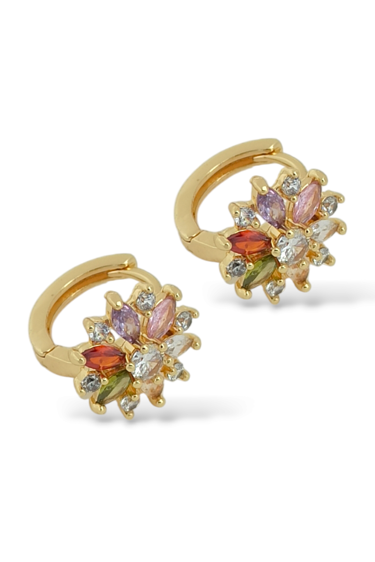 Premium Renkli Zirkon Taş Çiçek Küpe