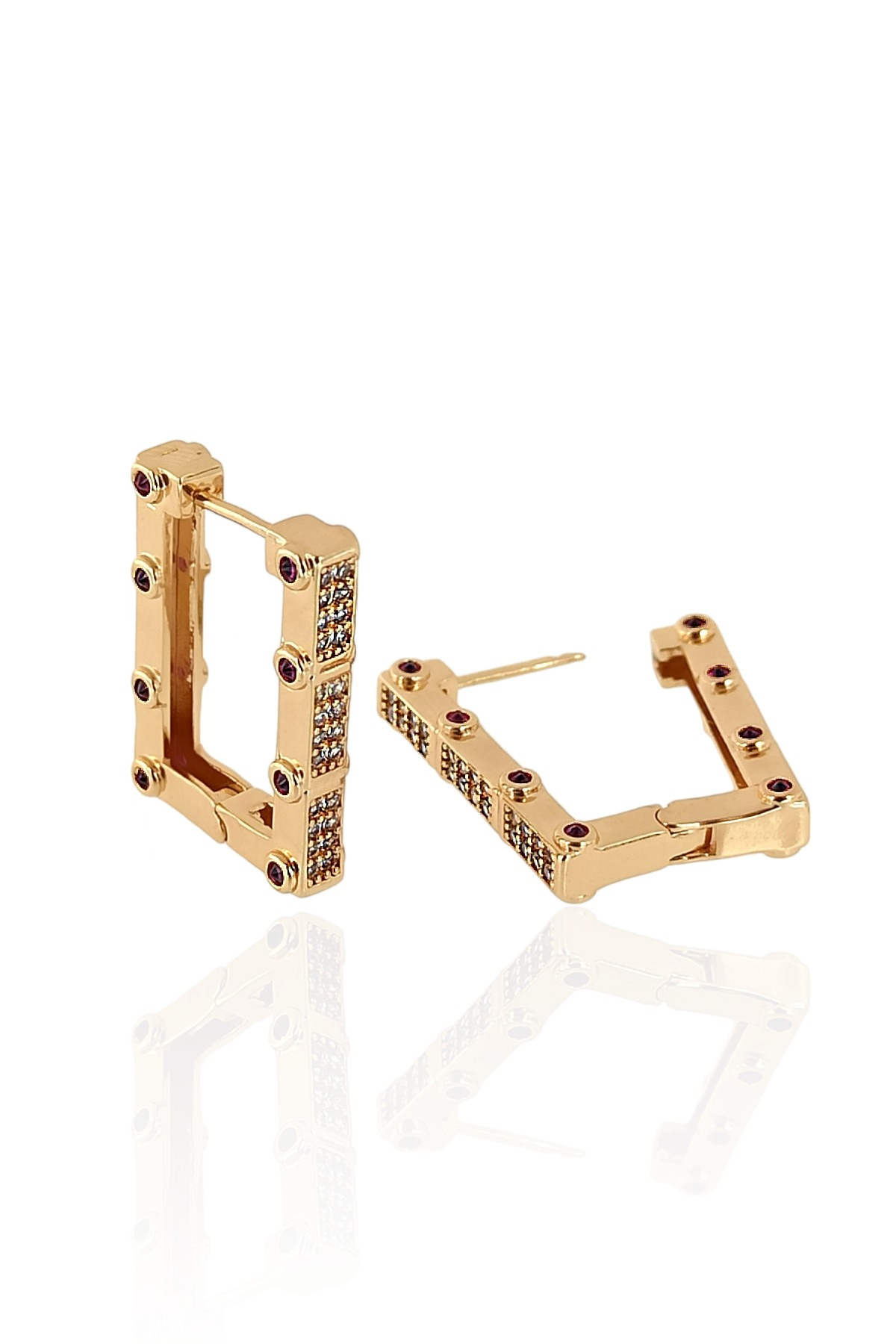 Premium Serenay Küpesi  Leyla Küpesi Kırmızı taşlı Küpe