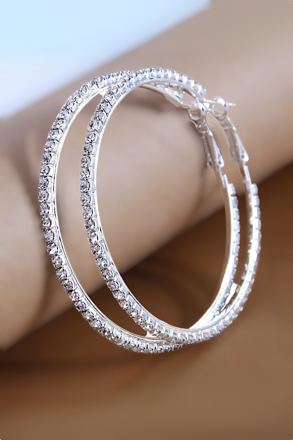 Premium Taşlı Halka Küpe Tamtur Halka Küpe 30 mm