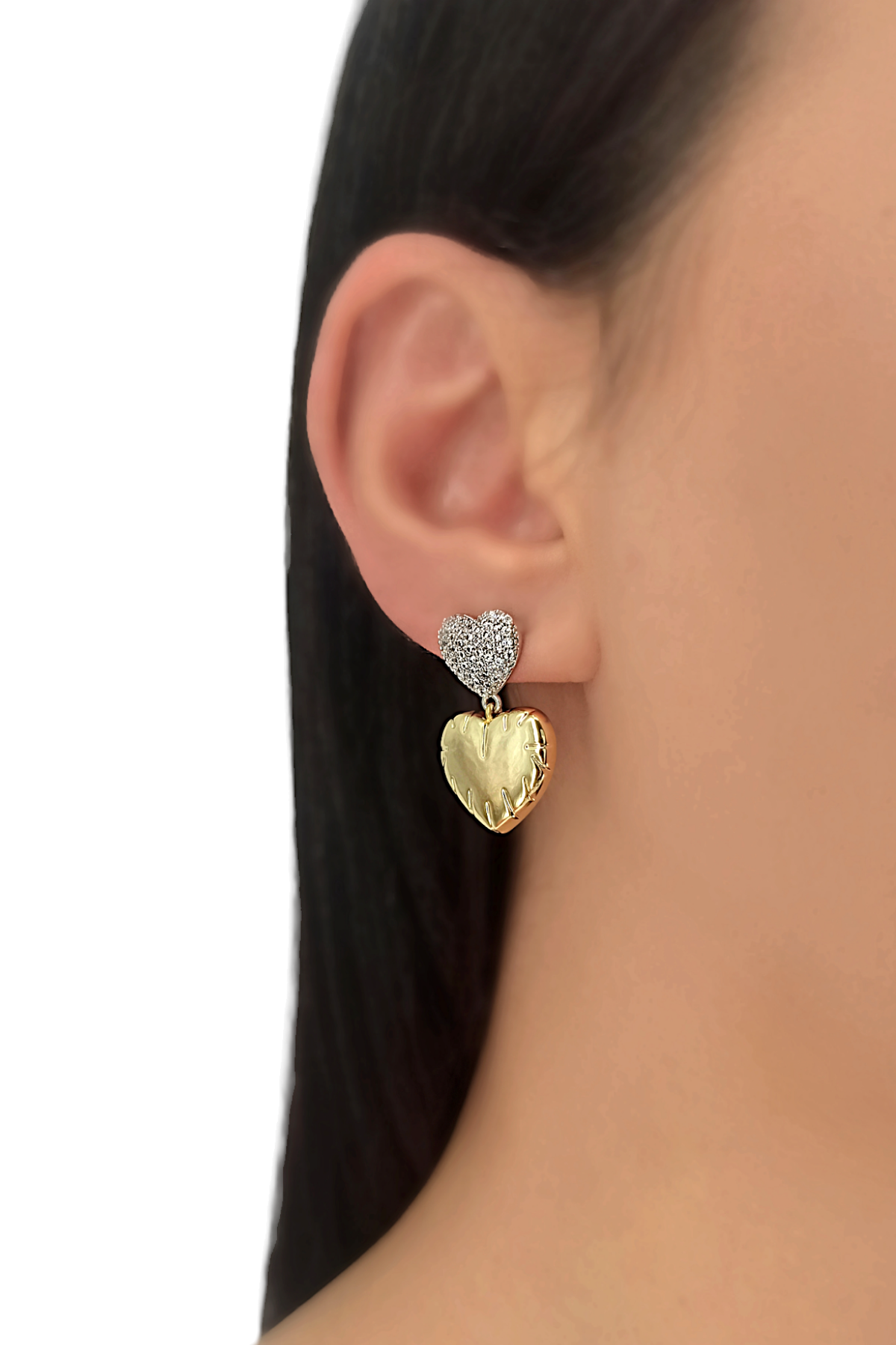 Premium Taşlı Kalp Balon Küpe