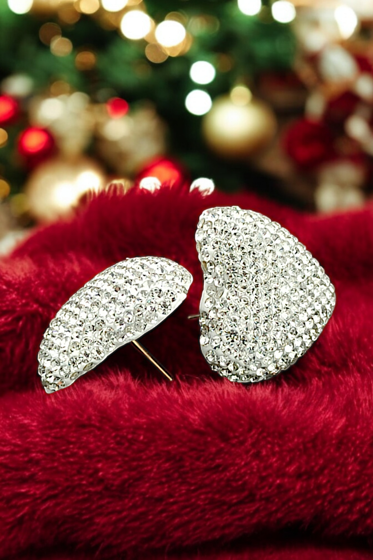 Premium Kalp Küpe Full Taşlı Bombeli Kalp Küpe