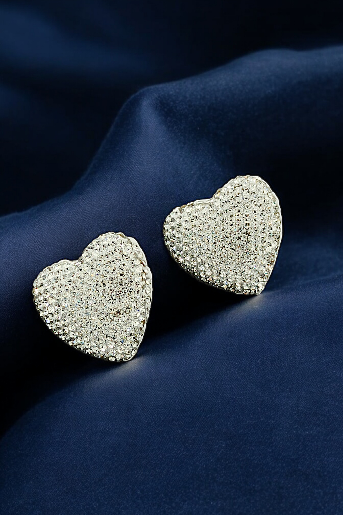 Premium Kalp Küpe Full Taşlı Bombeli Kalp Küpe