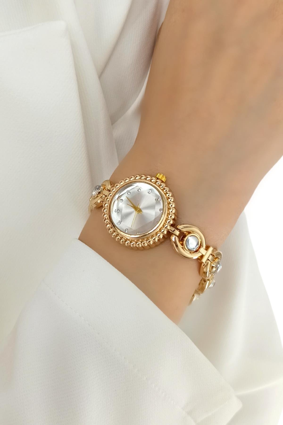 Premium Taşlı Kordon Lazer Kesim Kadran Saat