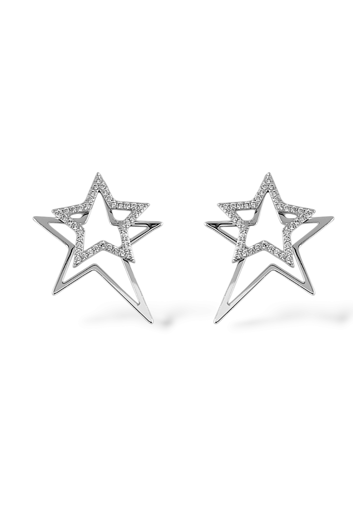 Premium Taşlı Üç Boyut Yıldız Küpe