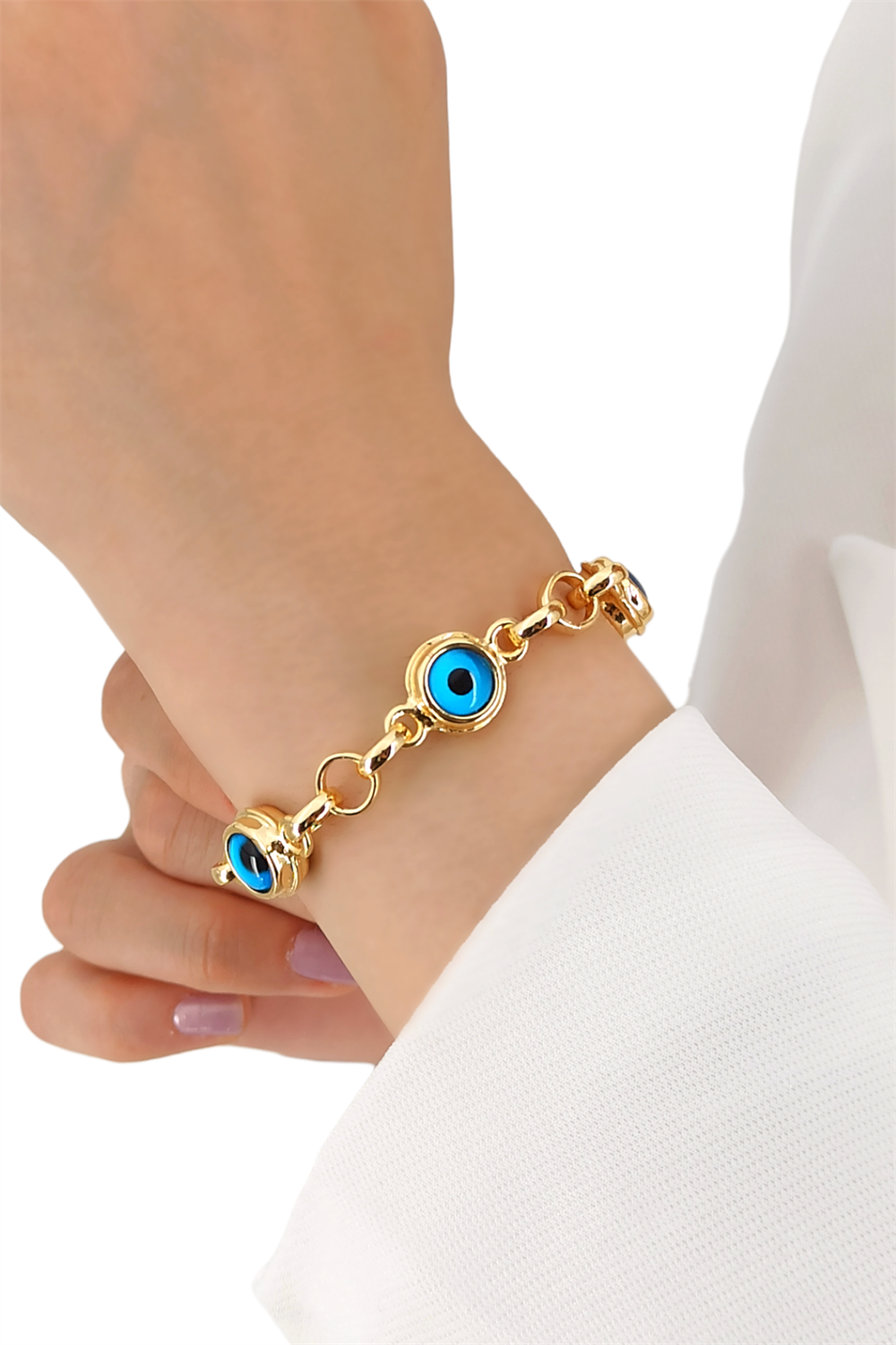 Premium Üç Sıra Kalın Nazar Boncuklu Bileklik