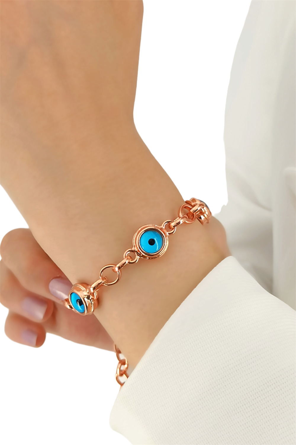 Premium Üç Sıra Kalın Nazar Boncuklu Bileklik