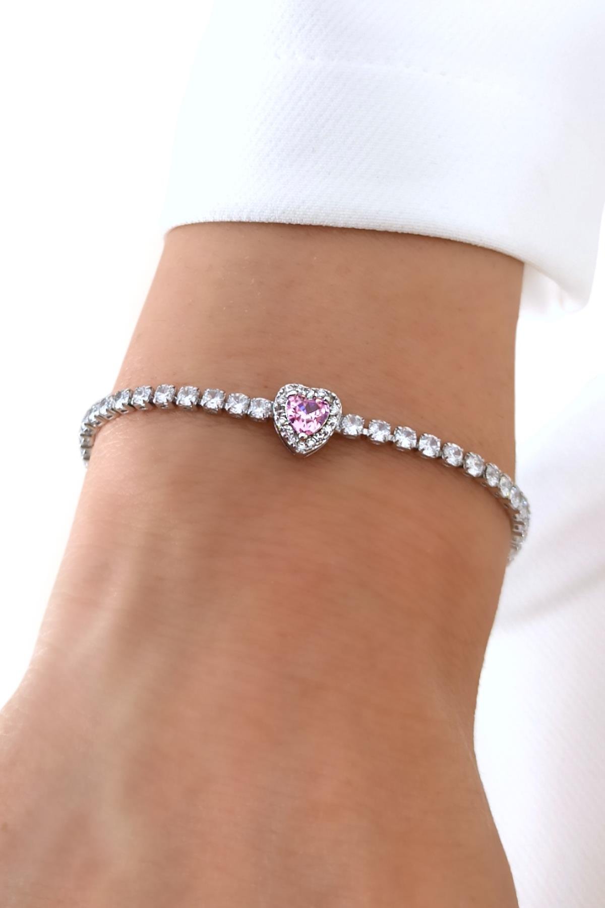 Premium Zirkon Taş Kalp Su Yolu Bileklik