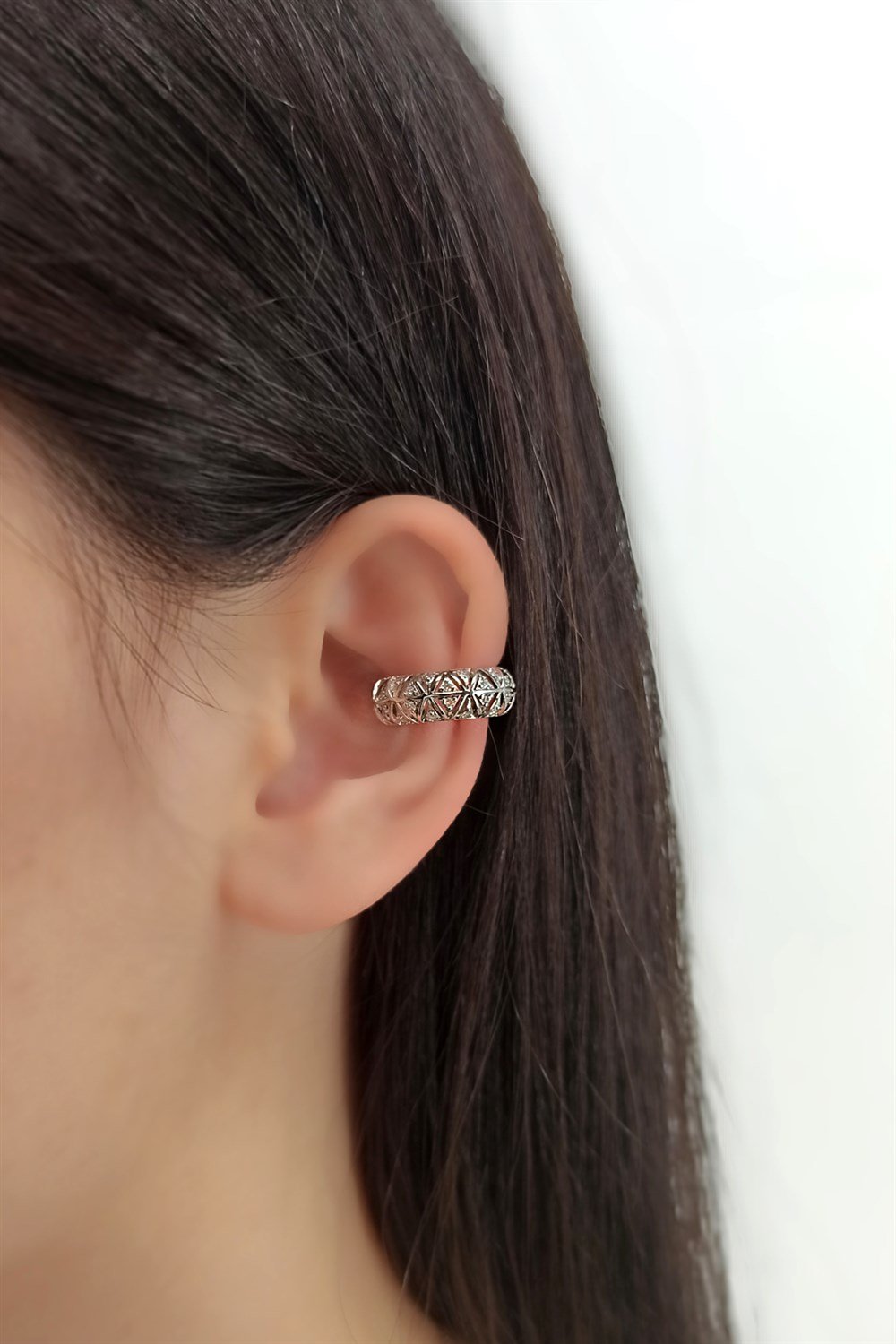 Tekli Taşlı Üçgen Kesim Earcuf/Kıkırdak Küpe TrKüpe34459