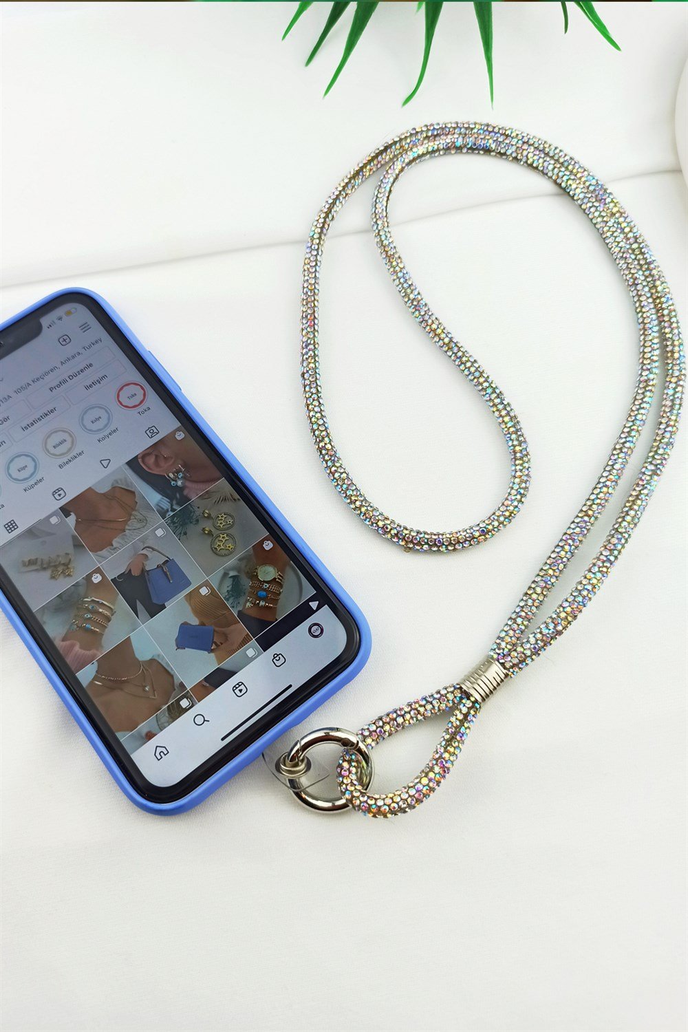 Telefon Askısı Taşlı Telefon Askısı