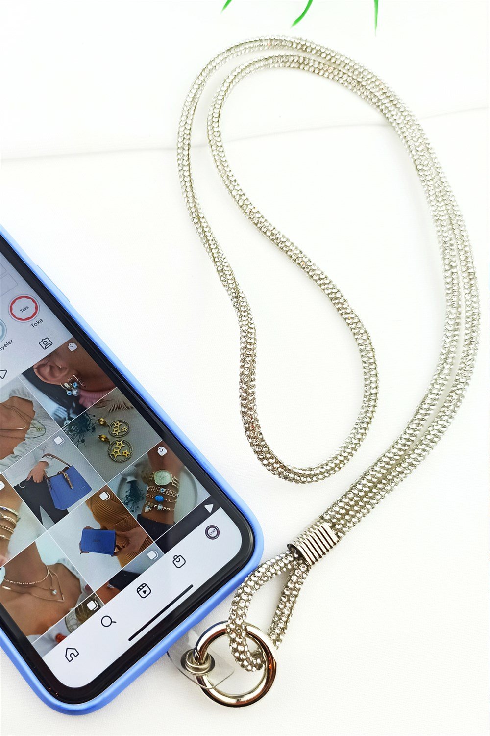 Telefon Askısı Taşlı Telefon Askısı