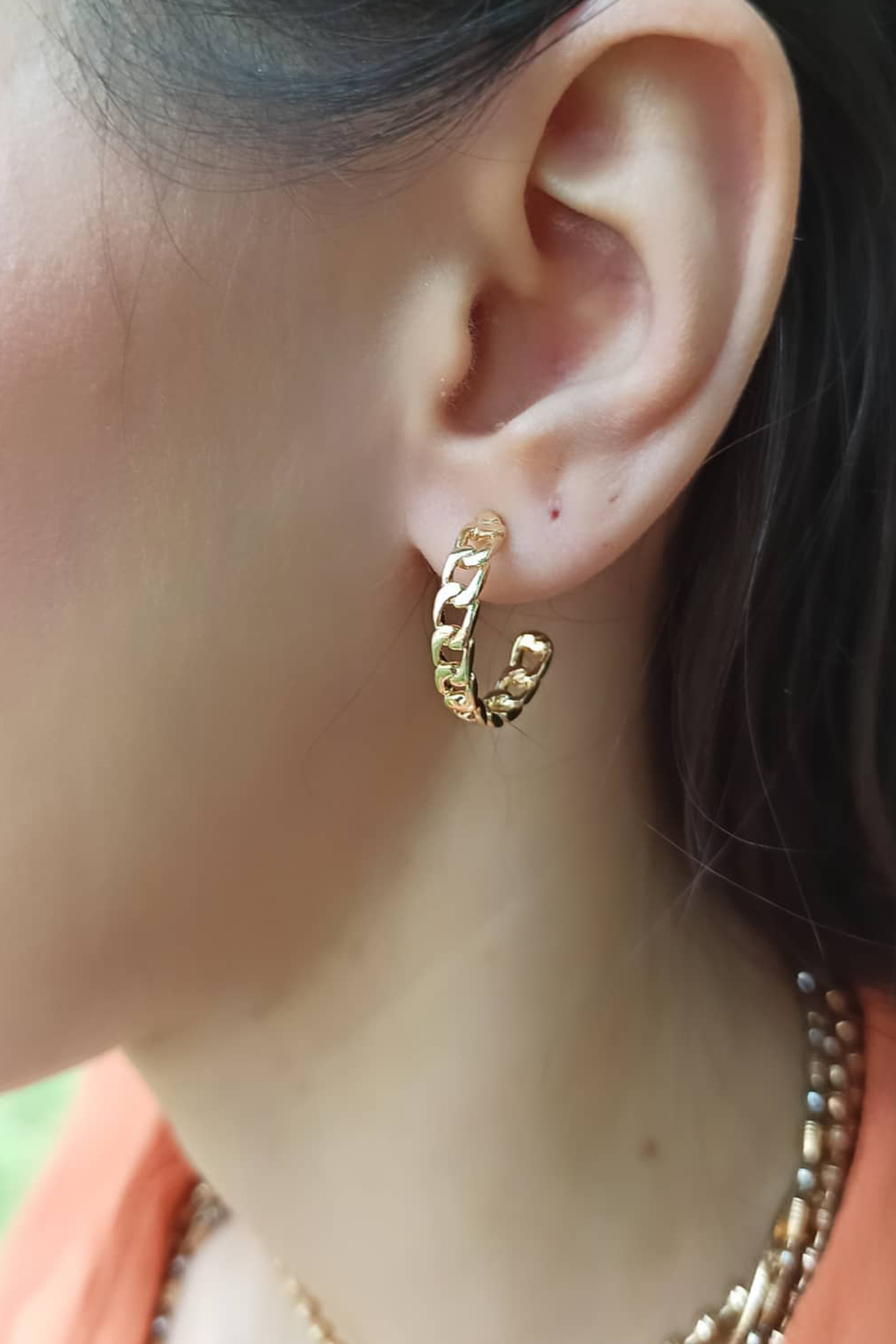 Zincir Model Küçük Halka Küpe Gold B150