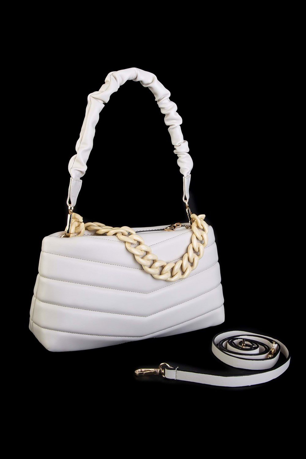 Zincirli Çanta Soft Dikişli Deri Bayan Çanta TRÇANTA1212 Krem