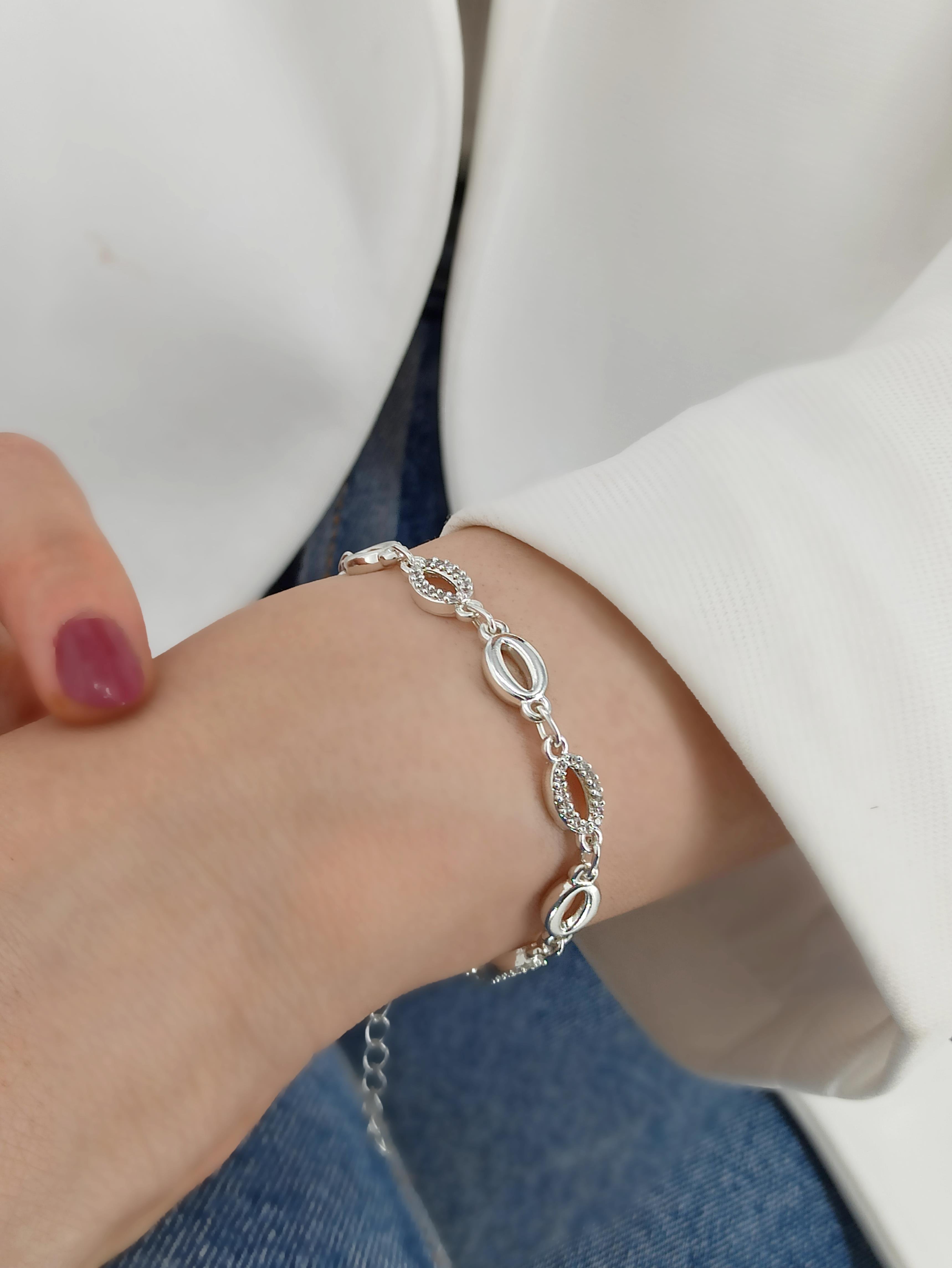 Zirkon Taşlı Oval Bileklik TrBilek7764 B35003