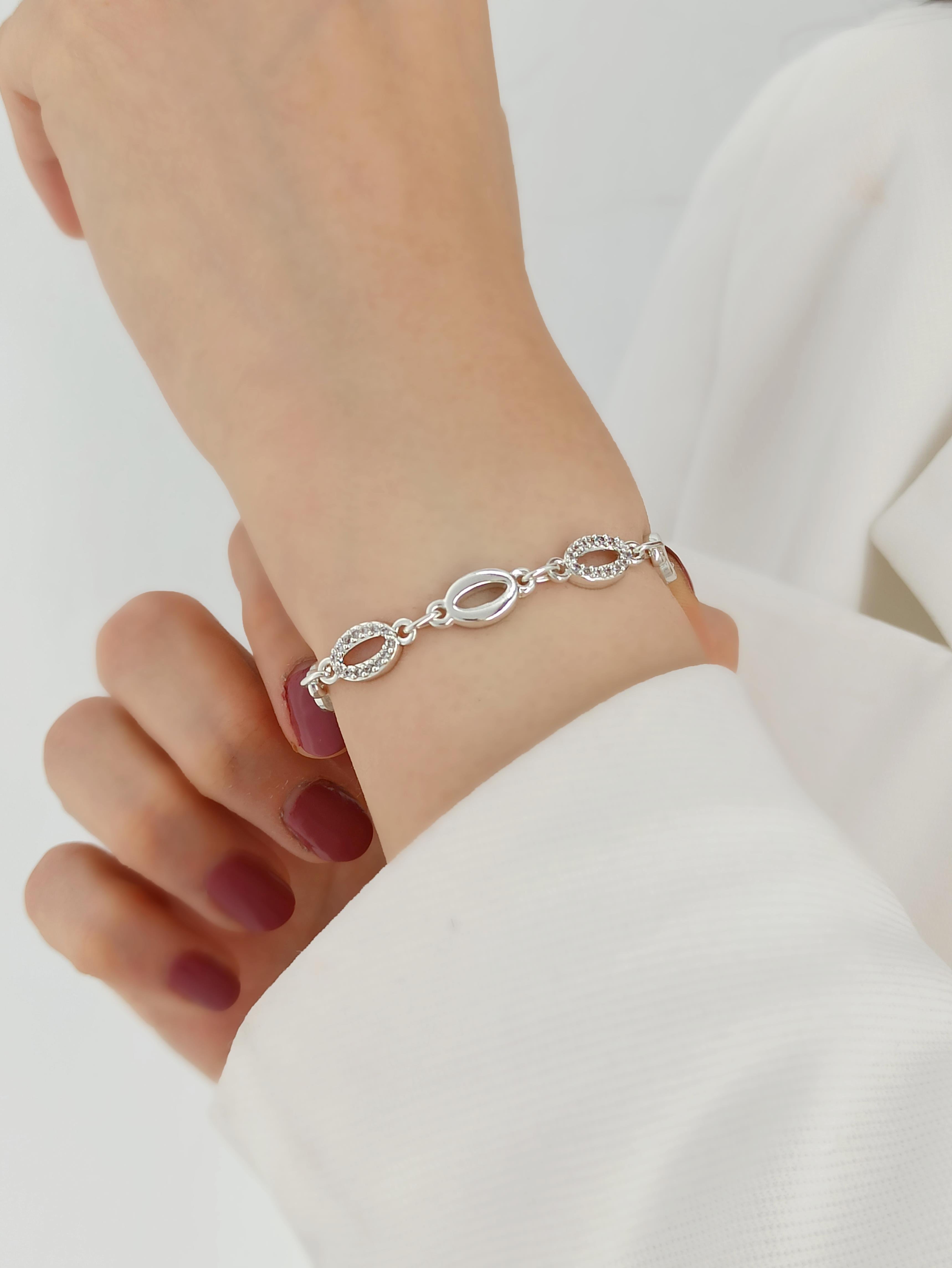 Zirkon Taşlı Oval Bileklik TrBilek7764 B35003