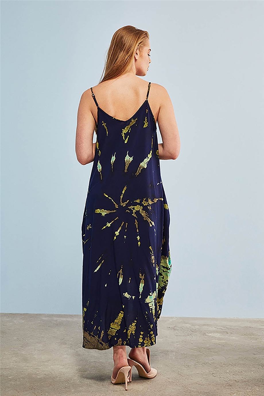 Askılı Batik Lacivert Salaş Elbise