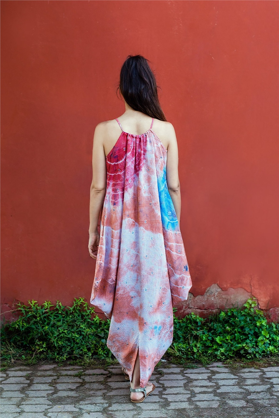 Batik Yırtmaçlı Pembe Elbise