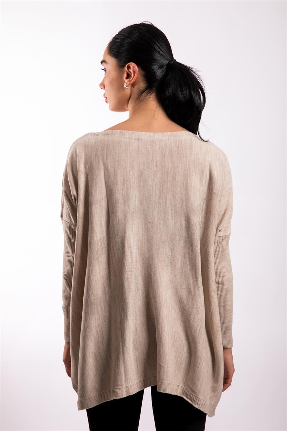 Bej Oversize Çift Cepli Tunik