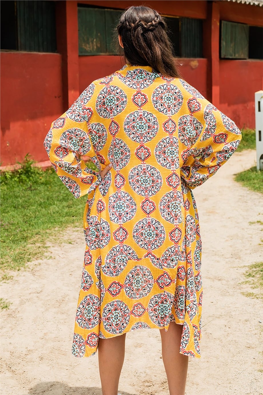 Çini Desenli Sarı Kaftan