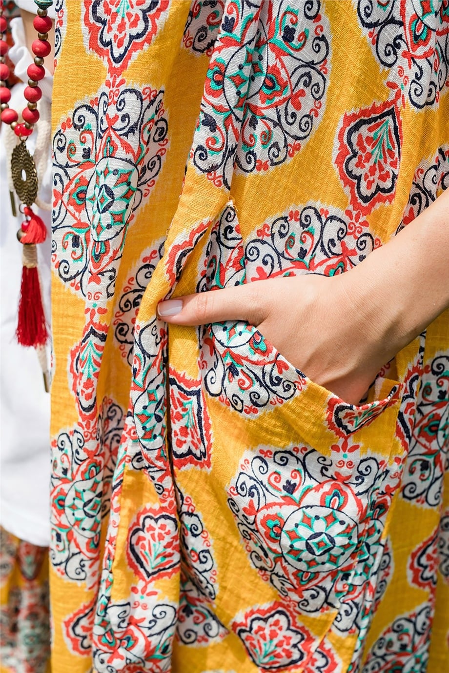 Çini Desenli Sarı Kaftan