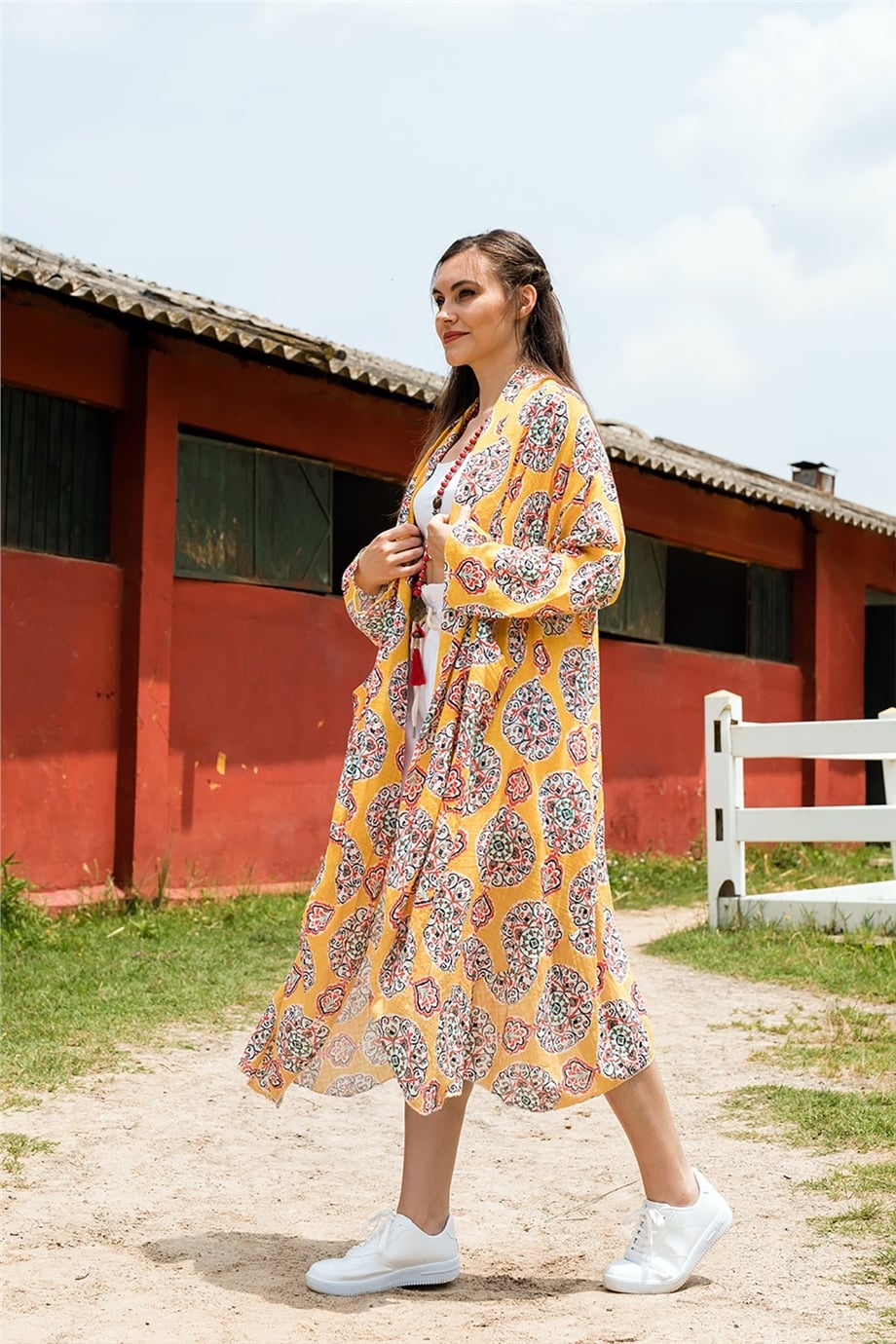Çini Desenli Sarı Kaftan