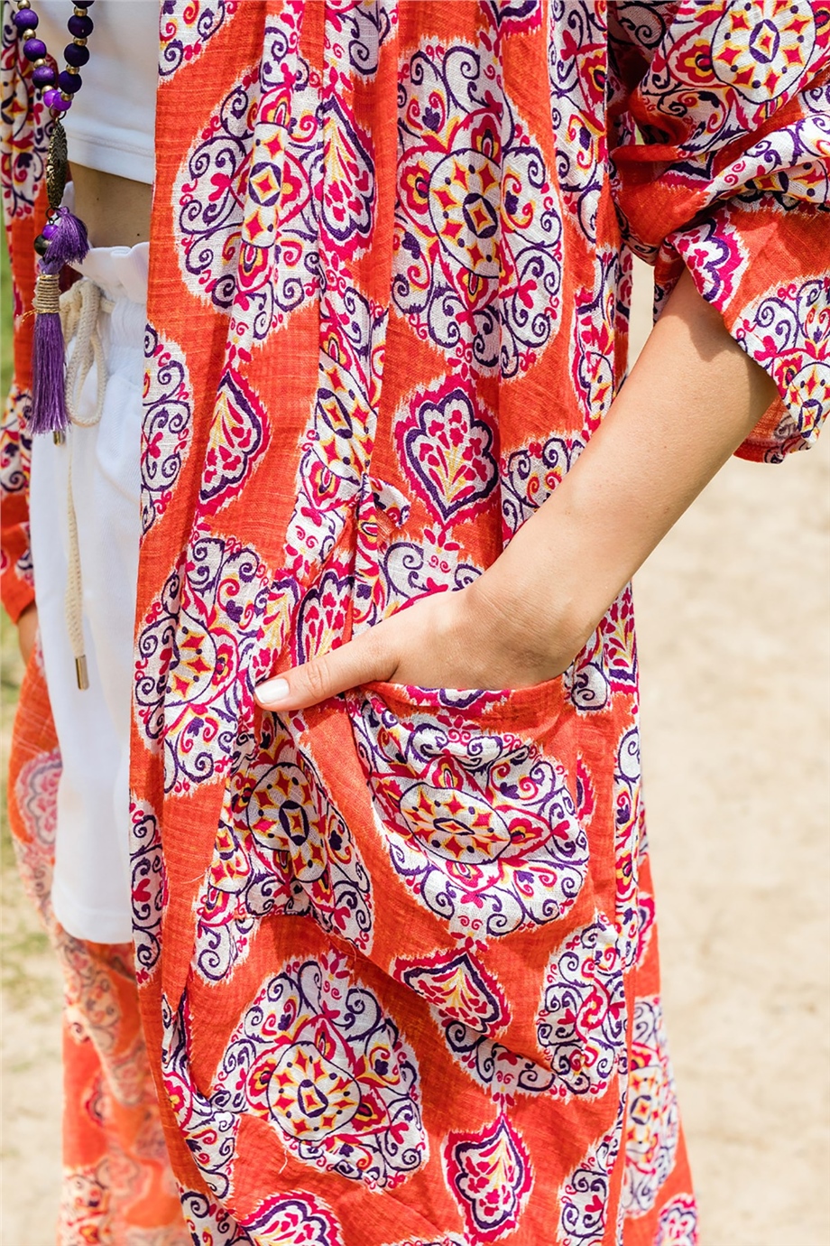Çini Desenli Turuncu Kaftan