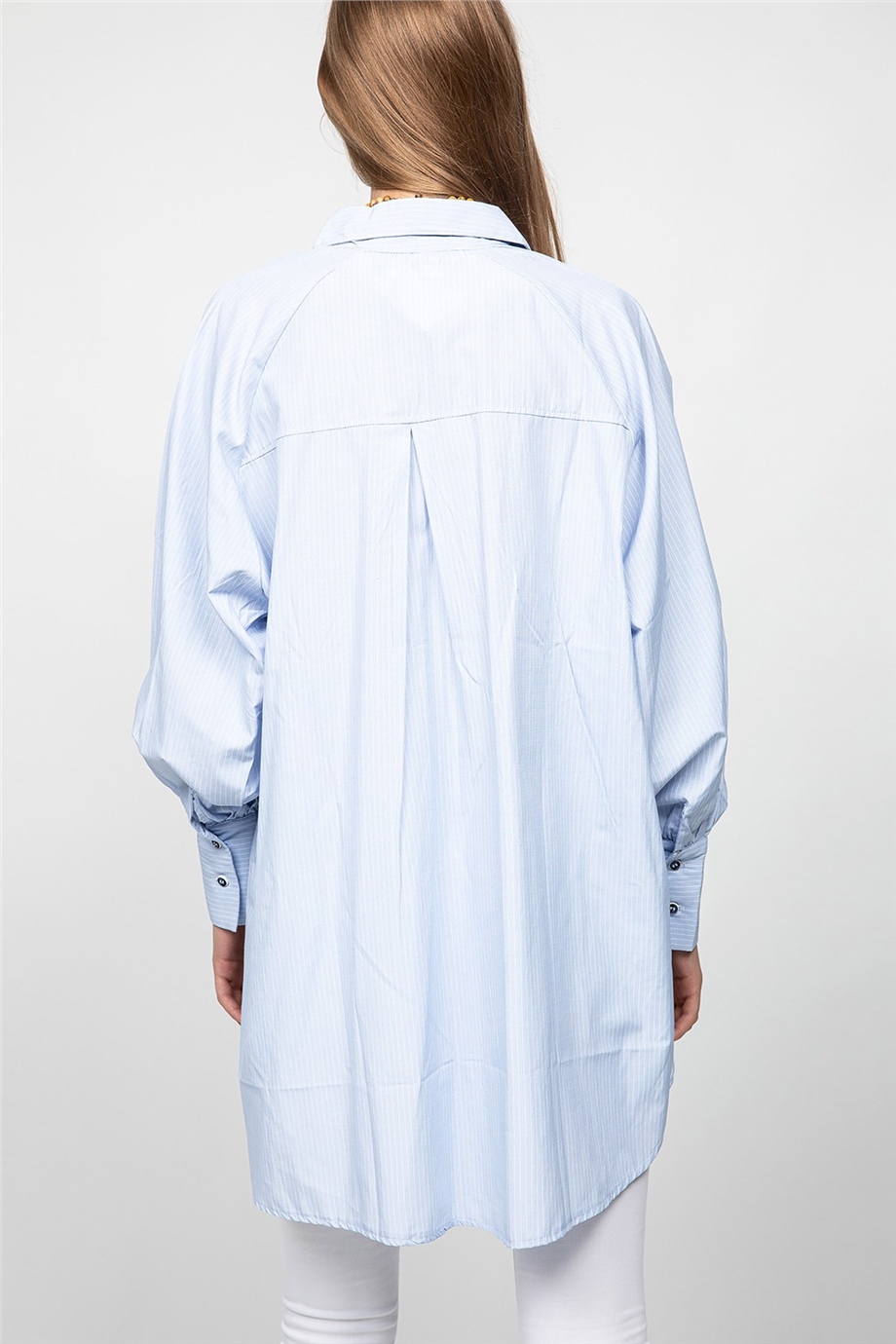 Çizgili Mavi Oversize Gömlek