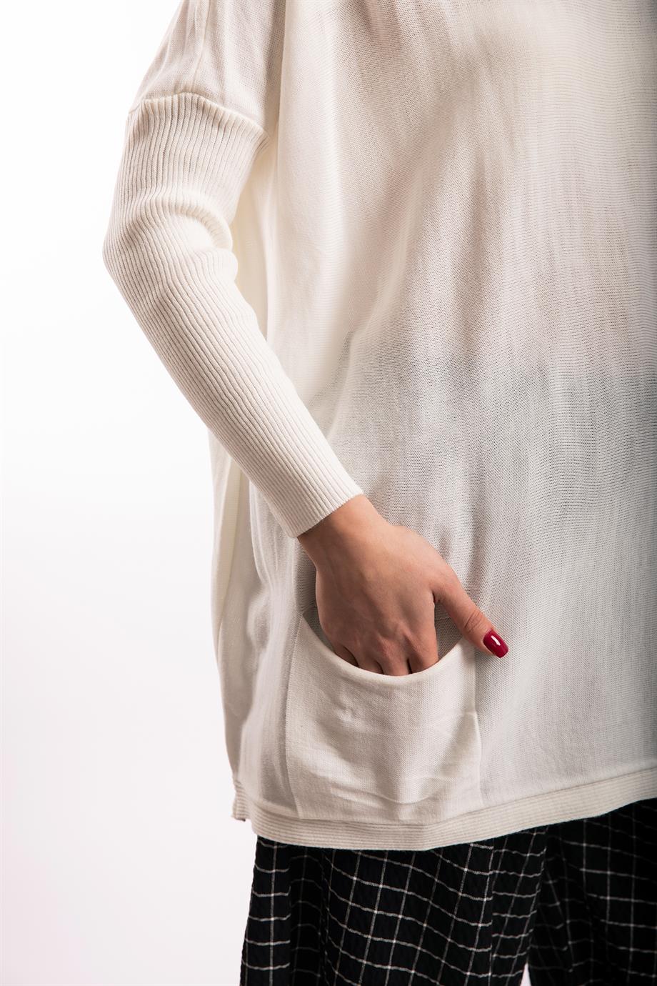 Ekru Oversize Çift Cepli Tunik