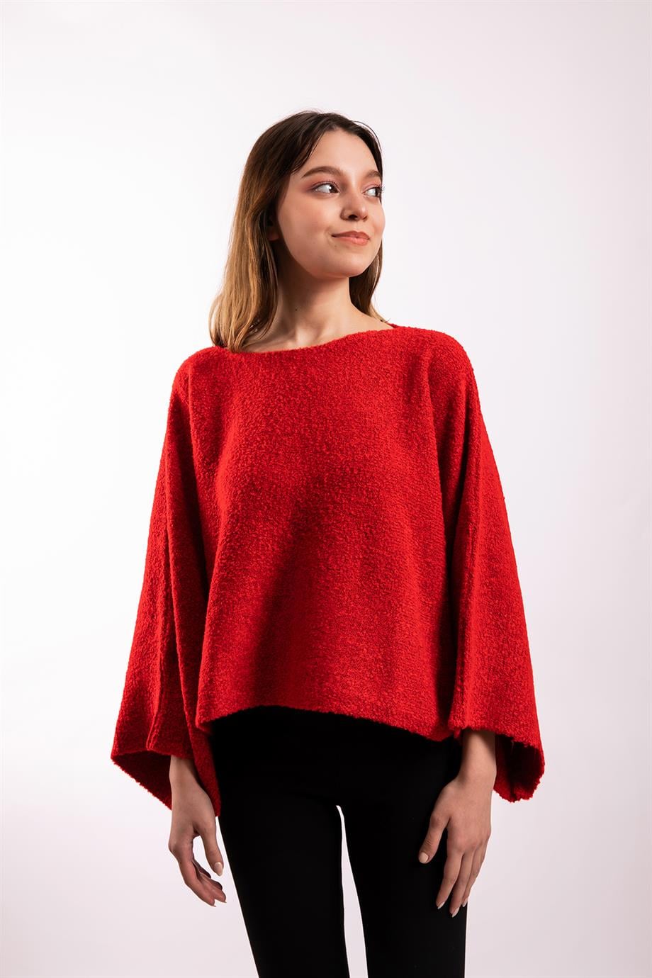 Geniş Kollu Kırmızı Buklet Crop