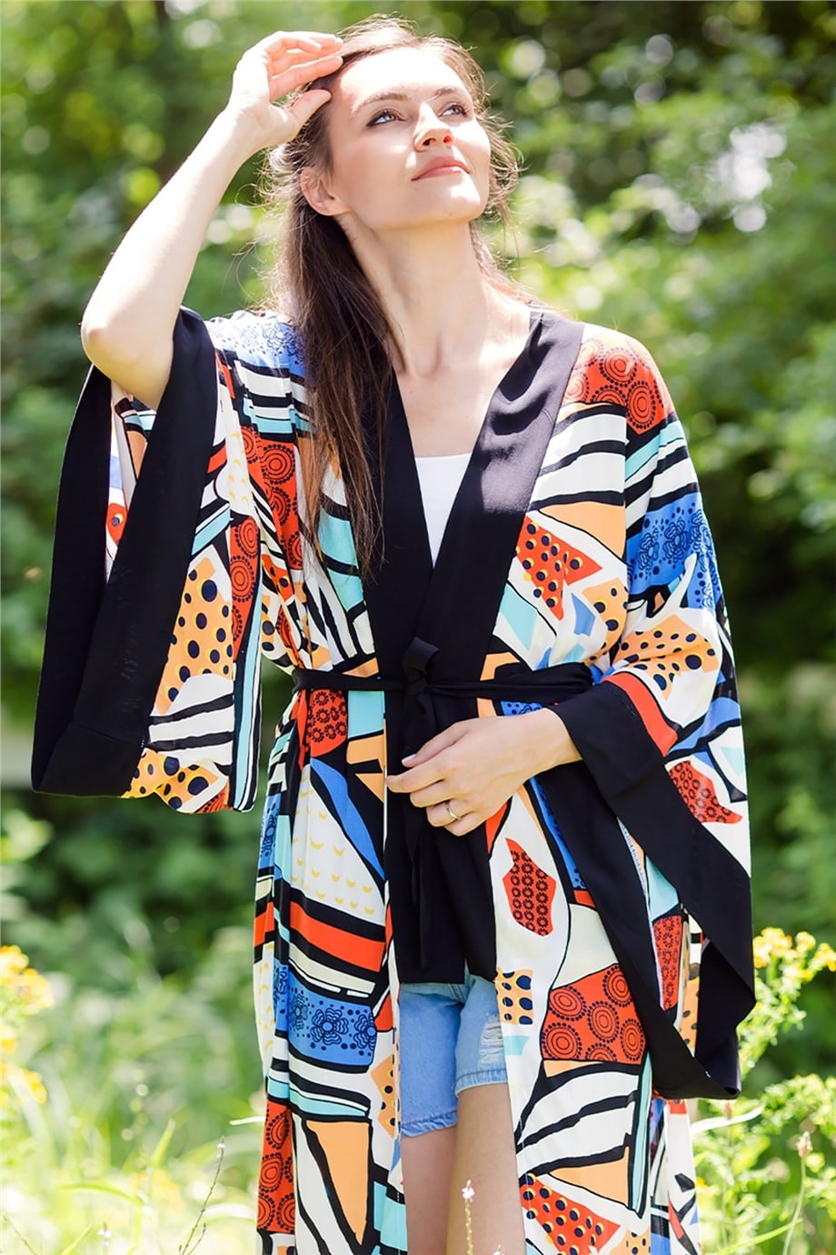 Geometrik Desenli Kimono