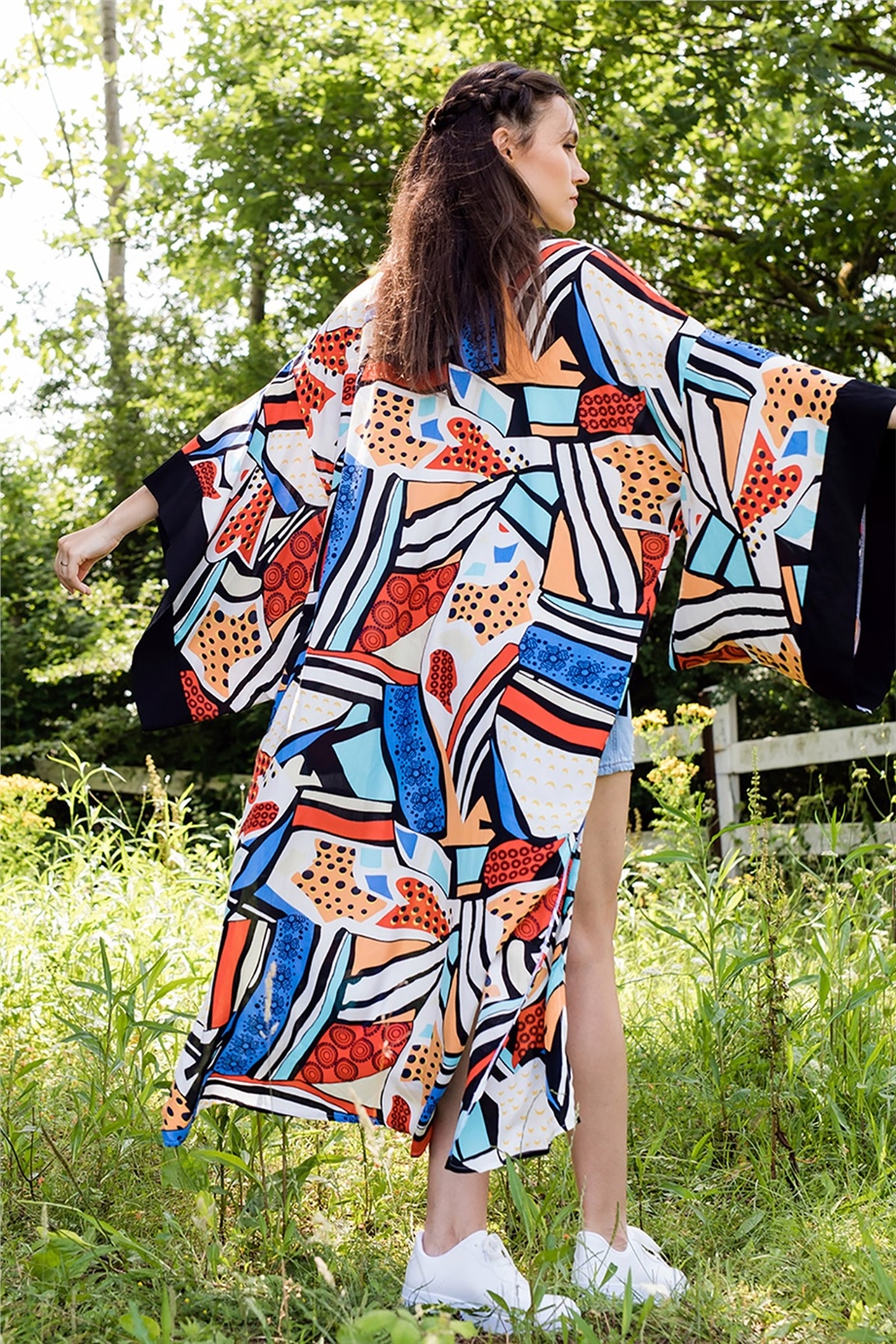 Geometrik Desenli Kimono