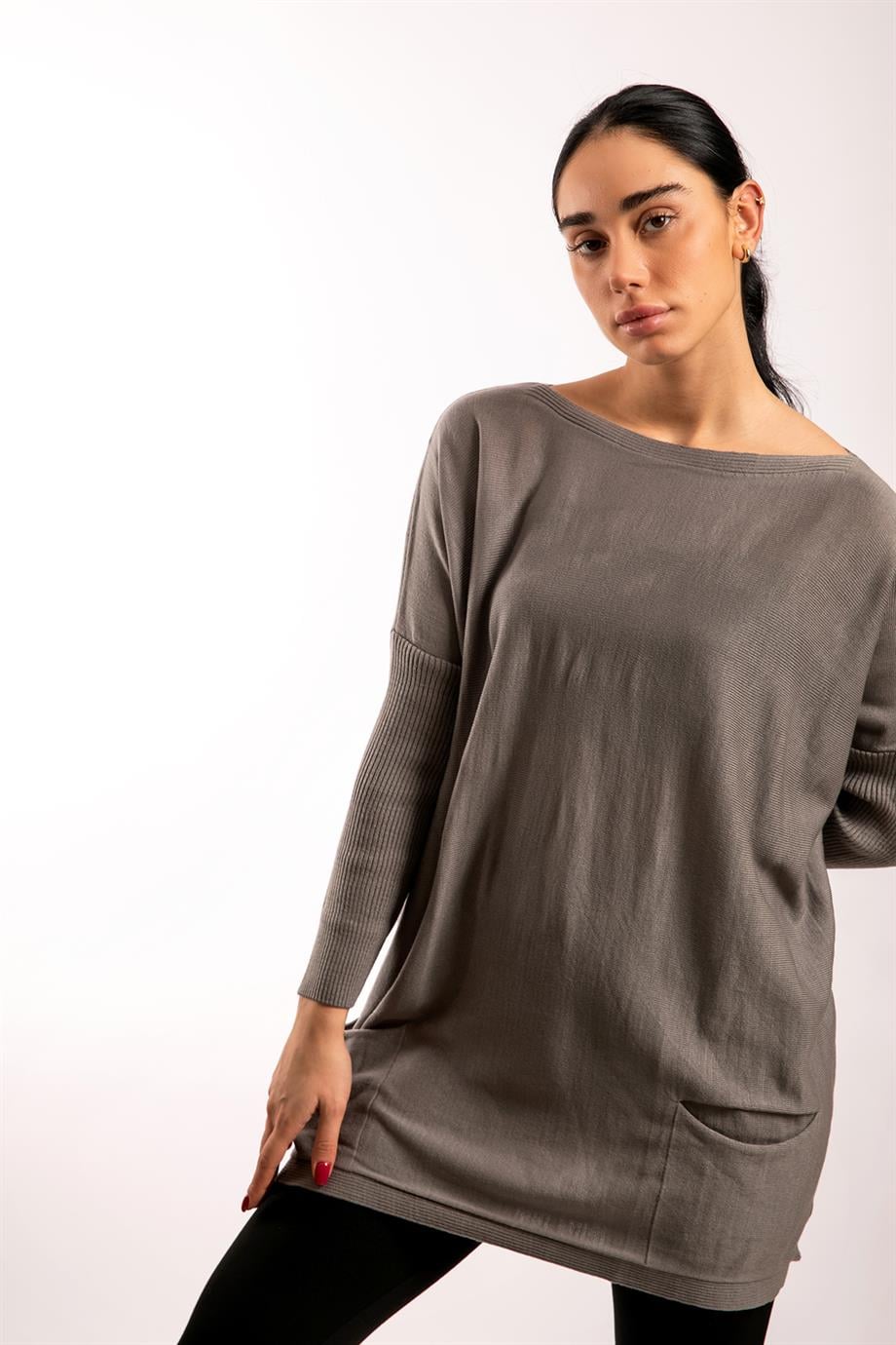 Gri Oversize Çift Cepli Tunik