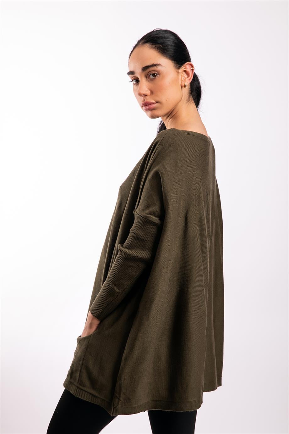 Haki Oversize Çift Cepli Tunik