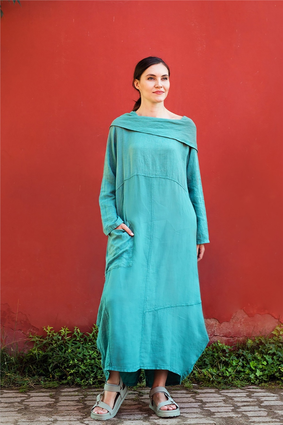 Keten Mint Elbise