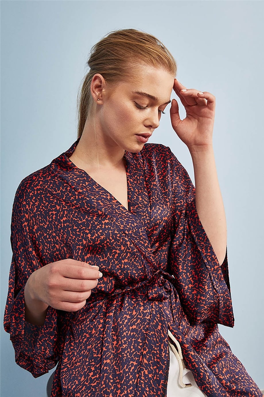 Kol Detaylı Bordo Kimono