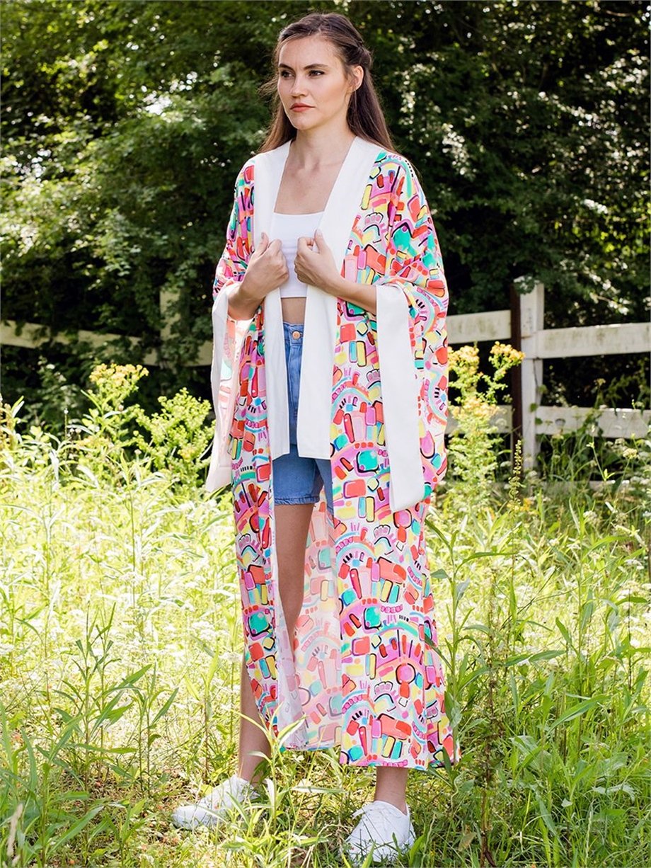 Pembe Desenli Kimono