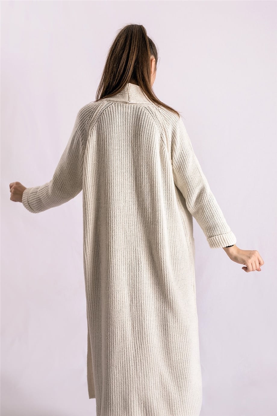 Şal Yaka Ekru Oversize Hırka