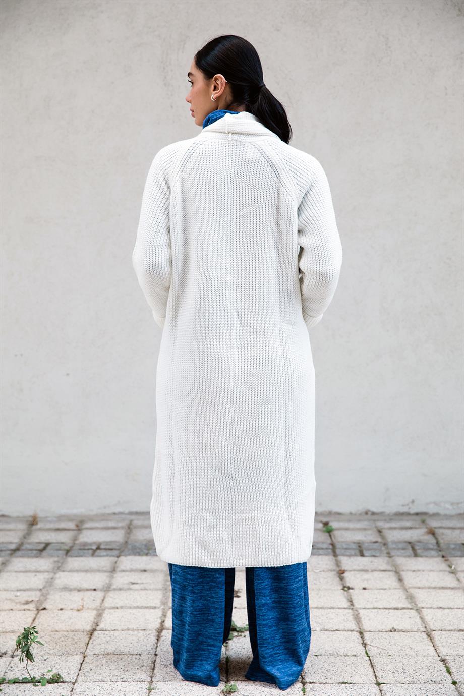 Şal Yaka Ekru Oversize Hırka