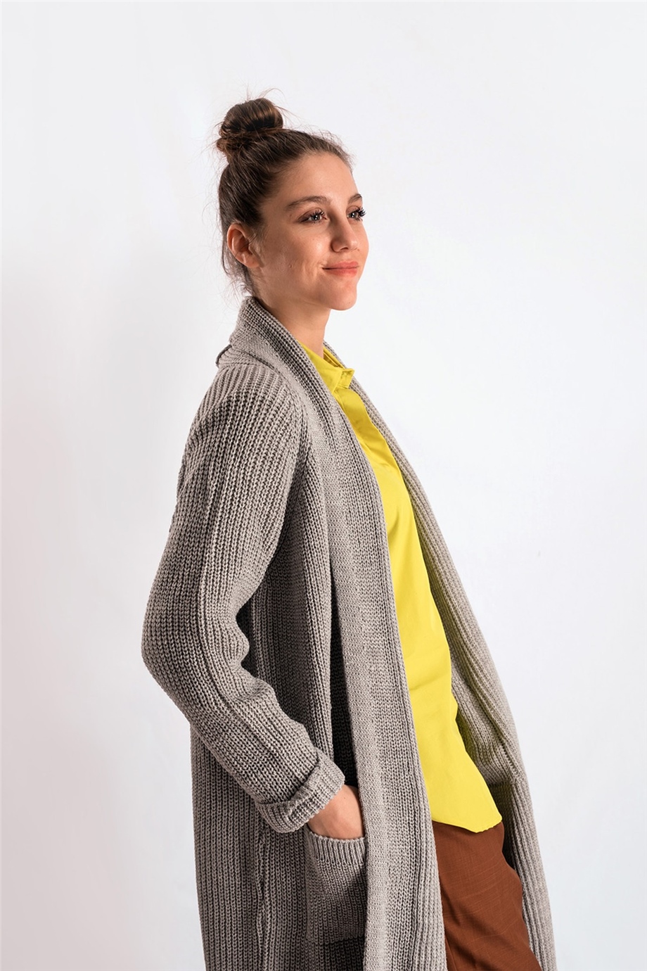 Şal Yaka Gri Oversize Hırka