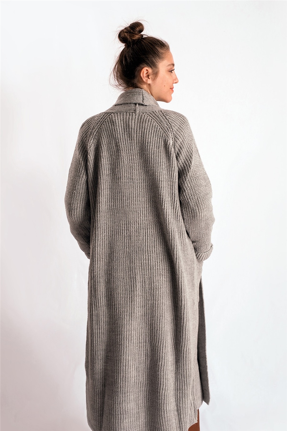 Şal Yaka Gri Oversize Hırka