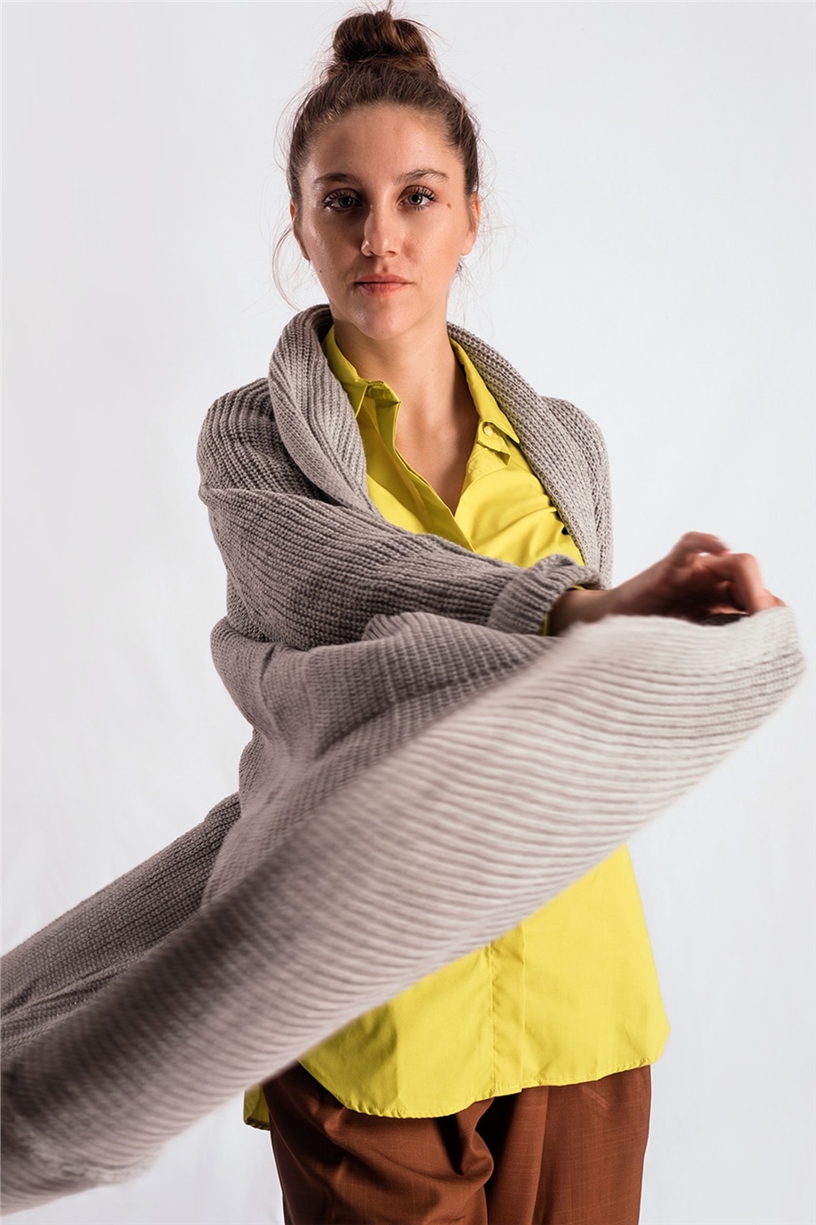 Şal Yaka Gri Oversize Hırka