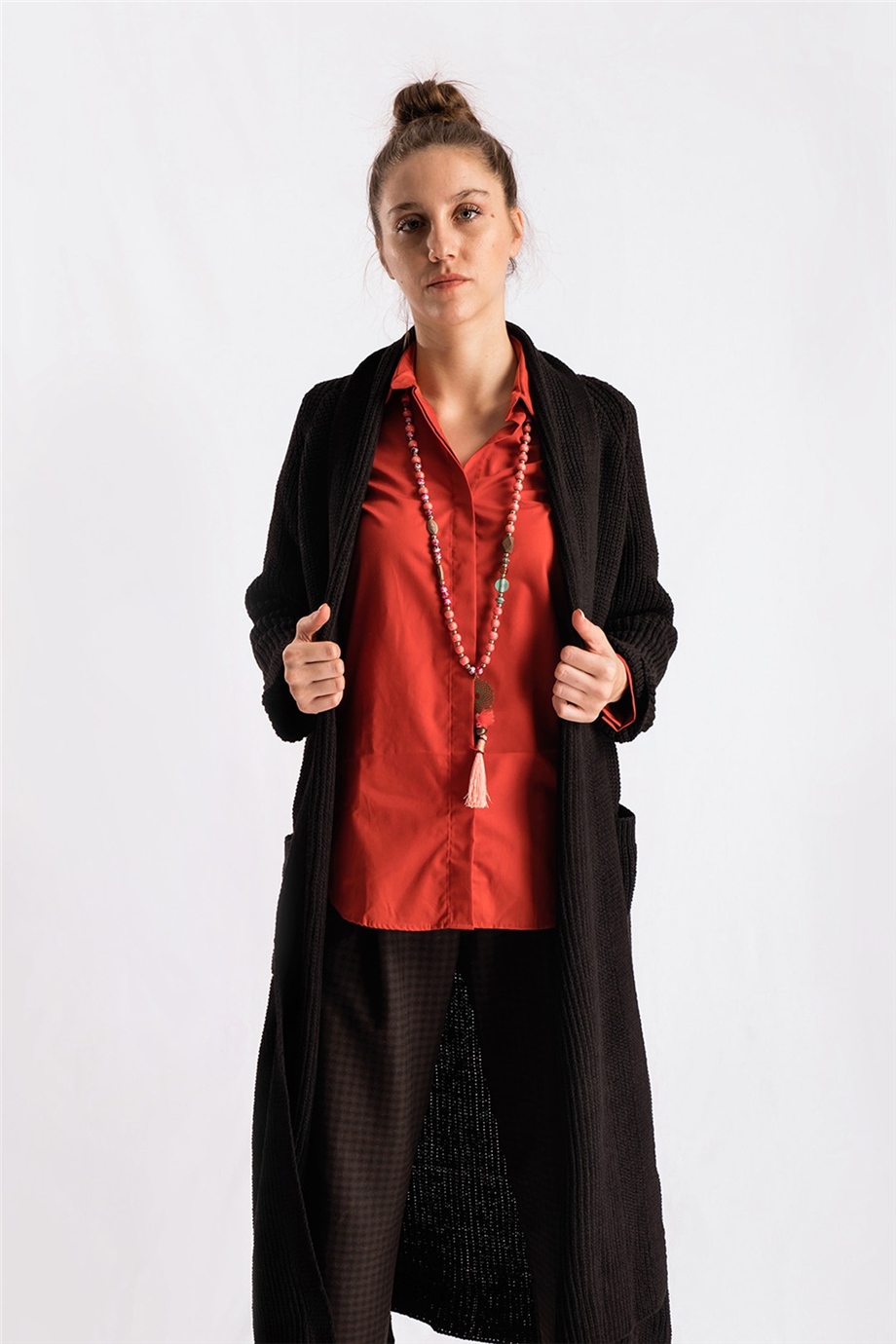Şal Yaka Siyah Oversize Hırka