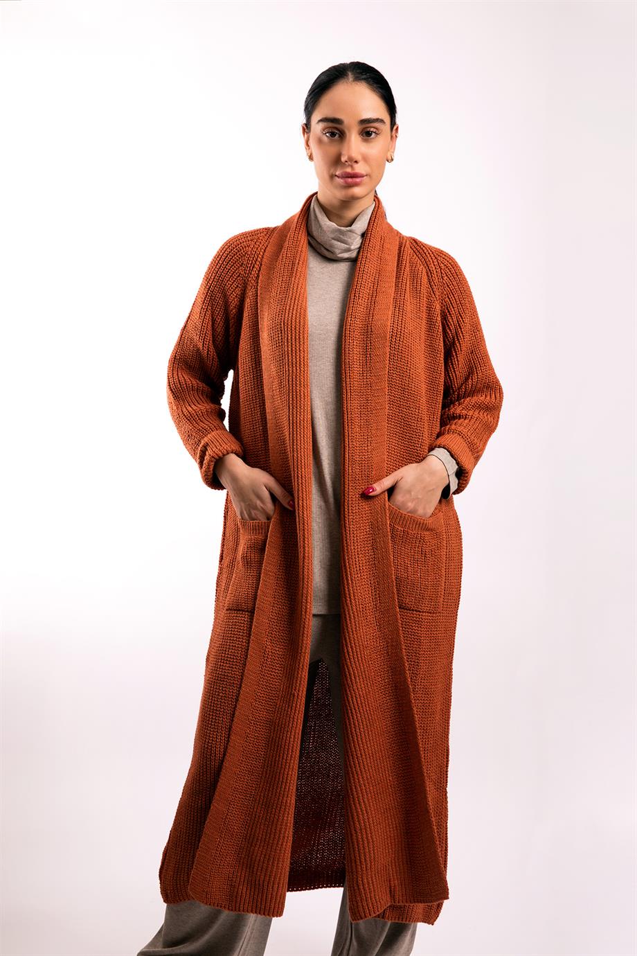 Şal Yaka Taba Oversize Hırka