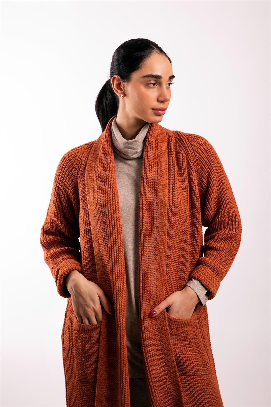 Şal Yaka Taba Oversize Hırka