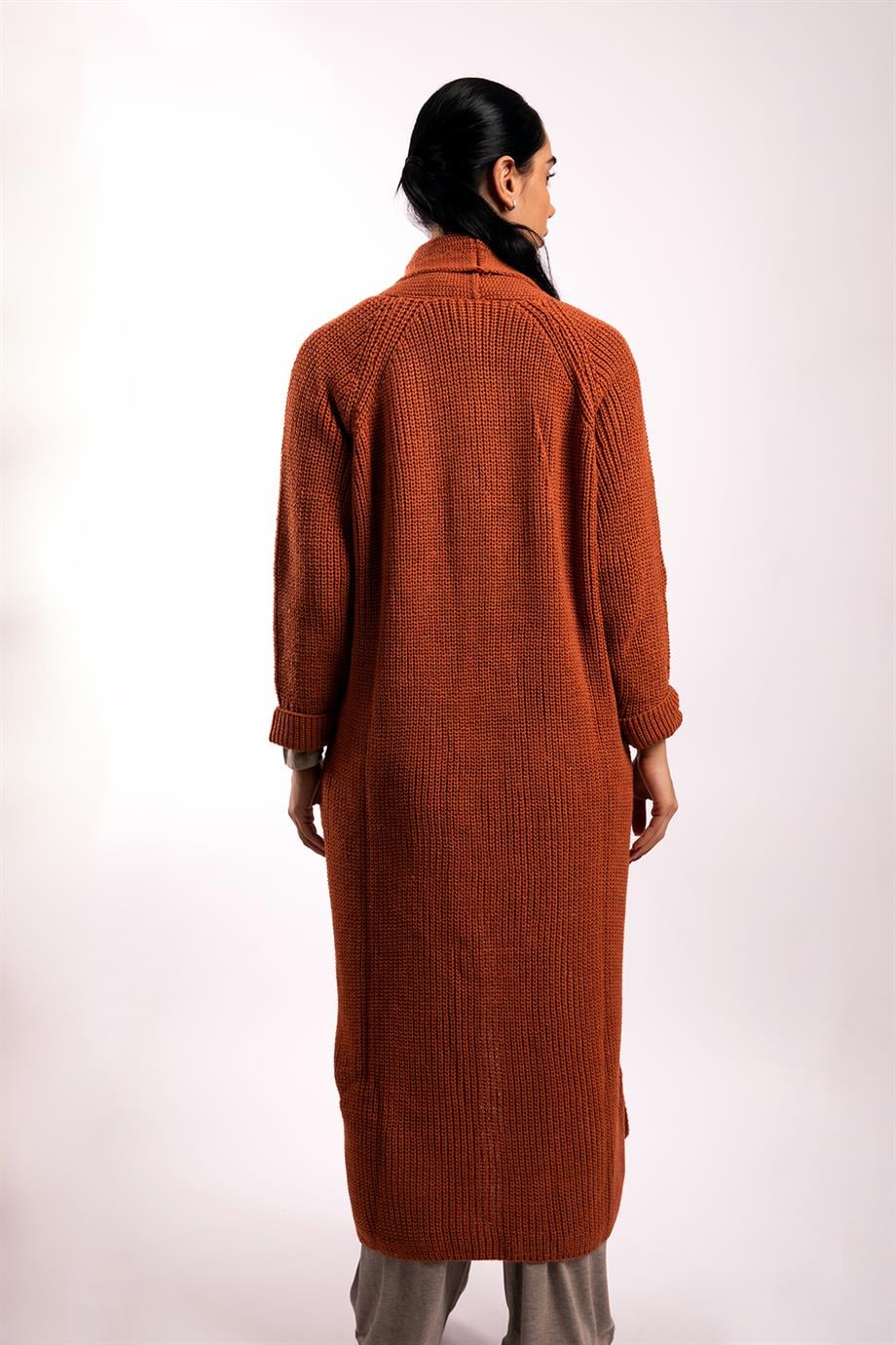 Şal Yaka Taba Oversize Hırka