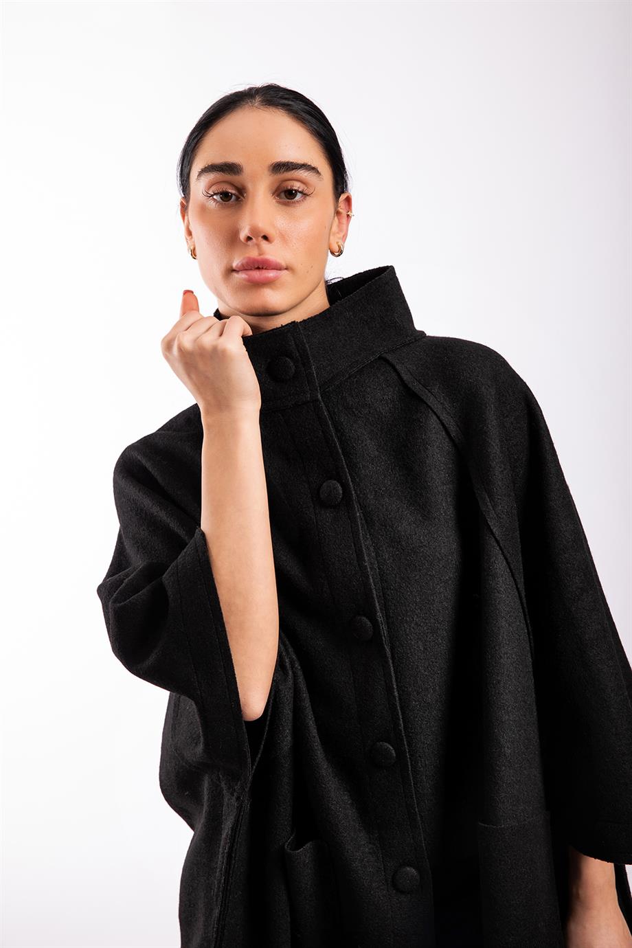 Siyah Oversize Keçe Kaban